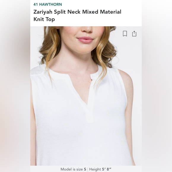 41 Hawthorn Zariyah Split Neck Mixed Material Knit Top | Medium | White - Picture 3 of 9